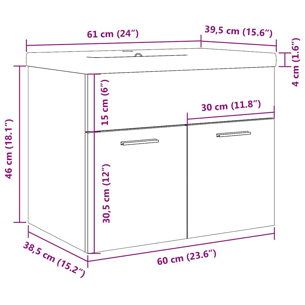 Armoire lavabo de salle de bain avec bassin intégré gris béton