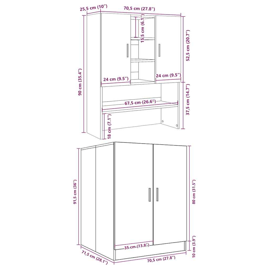 Washing machine cabinets 2pcs gray concrete engineered wood