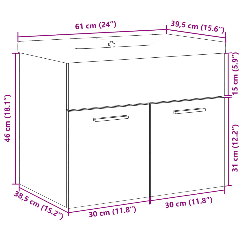 Armoire lavabo de salle de bain et bassin intégré chêne sonoma