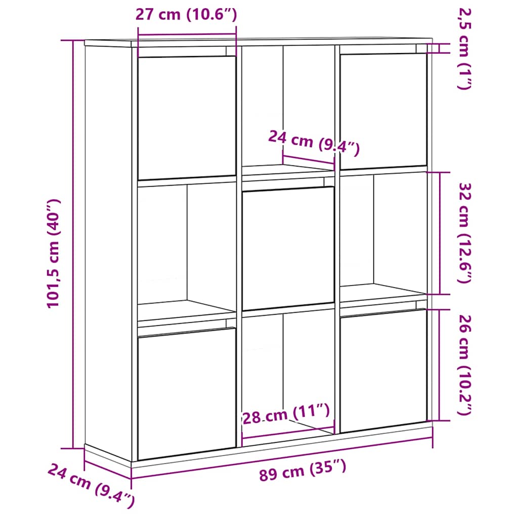 Bibliothèque sonoma gris 89x24x101,5 cm bois d'ingénierie