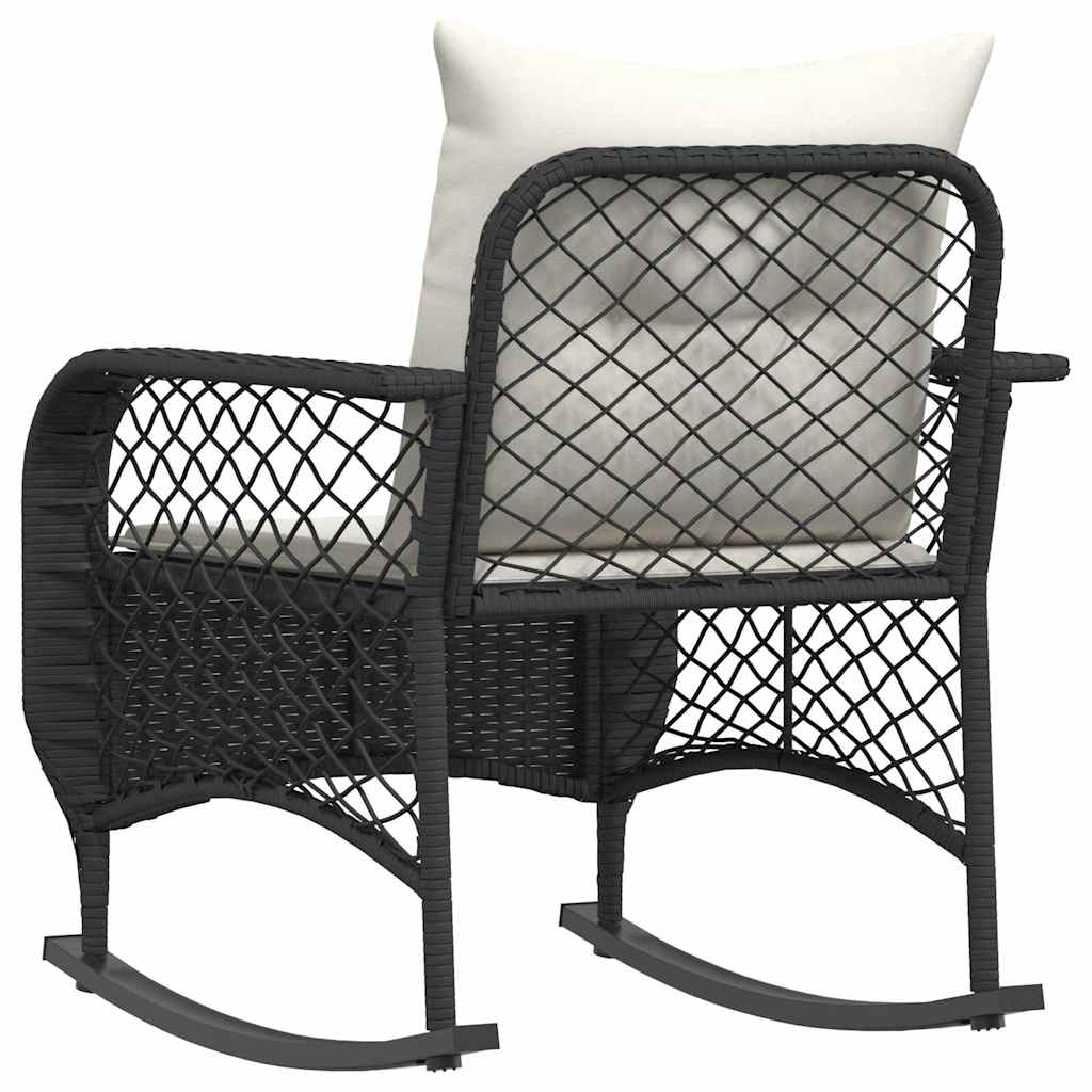 Chaise à bascule de jardin avec coussins noir résine tressée