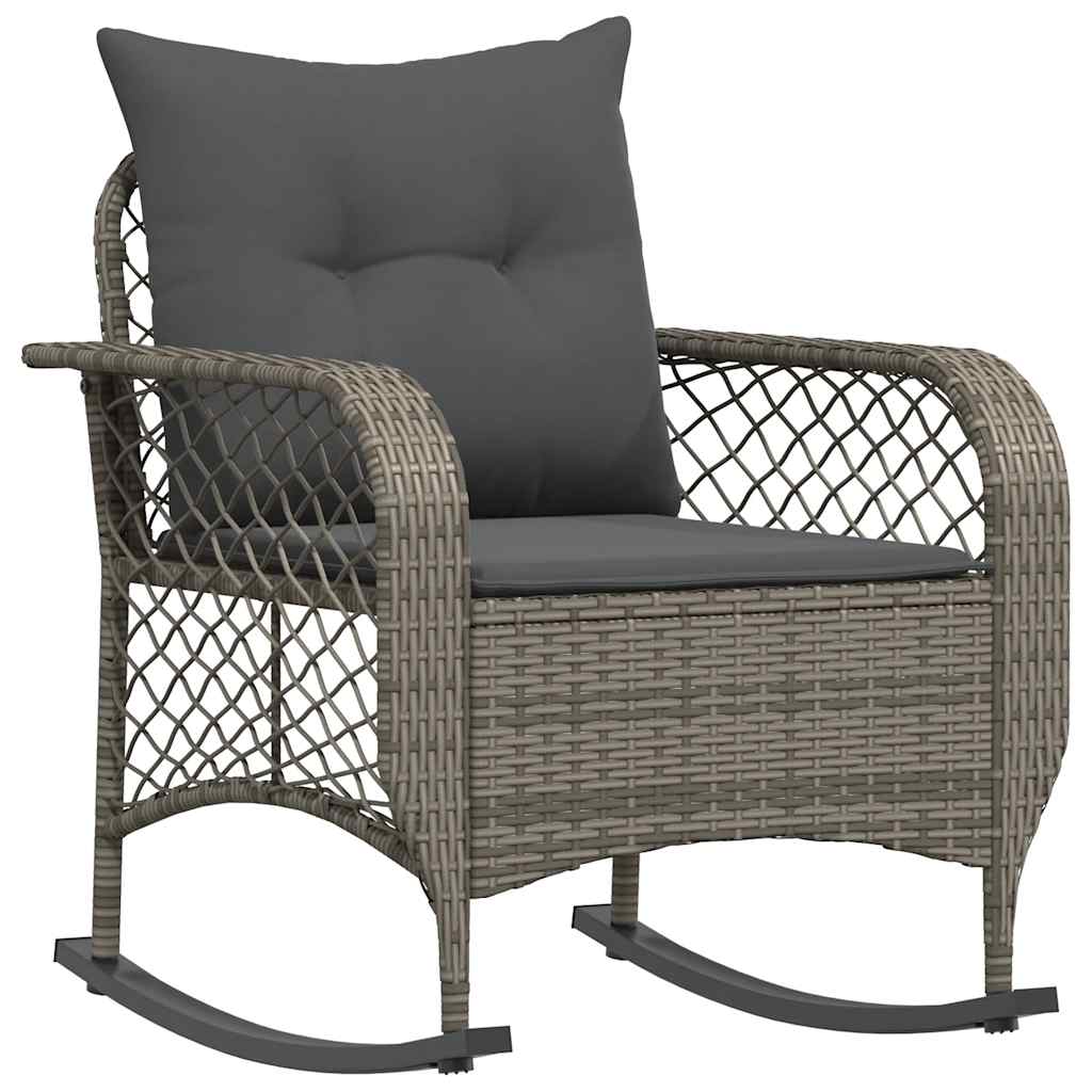 Chaise à bascule de jardin avec coussins gris résine tressée