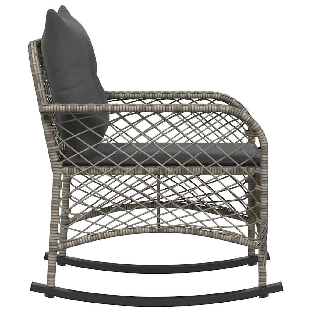 Chaise à bascule de jardin avec coussins gris résine tressée