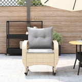 Chaise à bascule de jardin avec coussins beige résine tressée