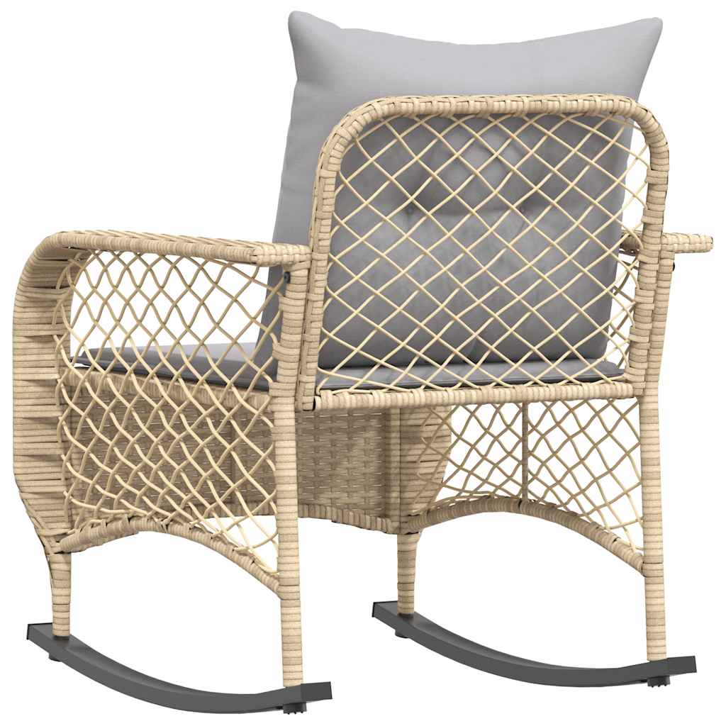 Chaise à bascule de jardin avec coussins beige résine tressée