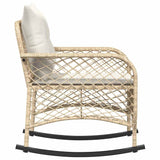 Chaise à bascule de jardin avec coussins beige résine tressée