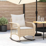 Chaise à bascule de jardin avec coussins beige résine tressée