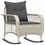 Chaise à bascule de jardin avec coussins gris clair poly rotin