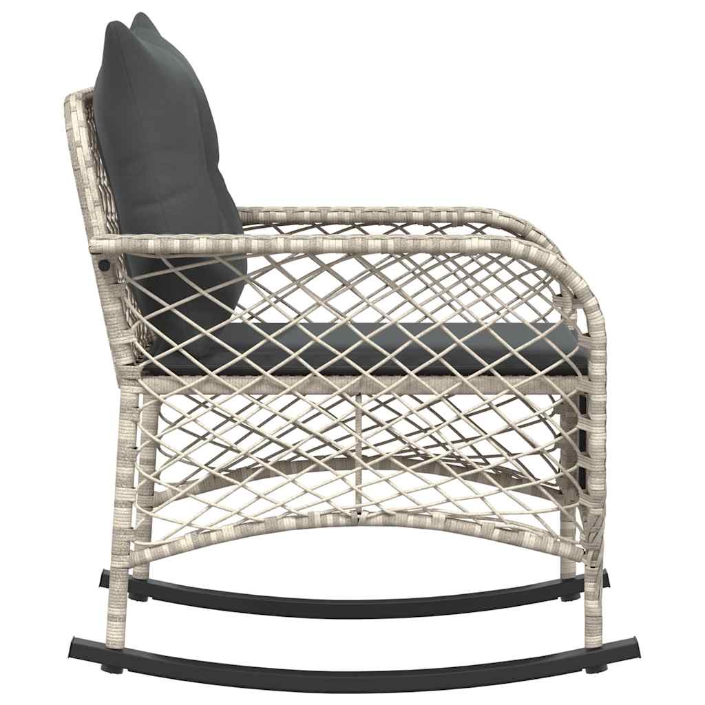 Chaise à bascule de jardin avec coussins gris clair poly rotin