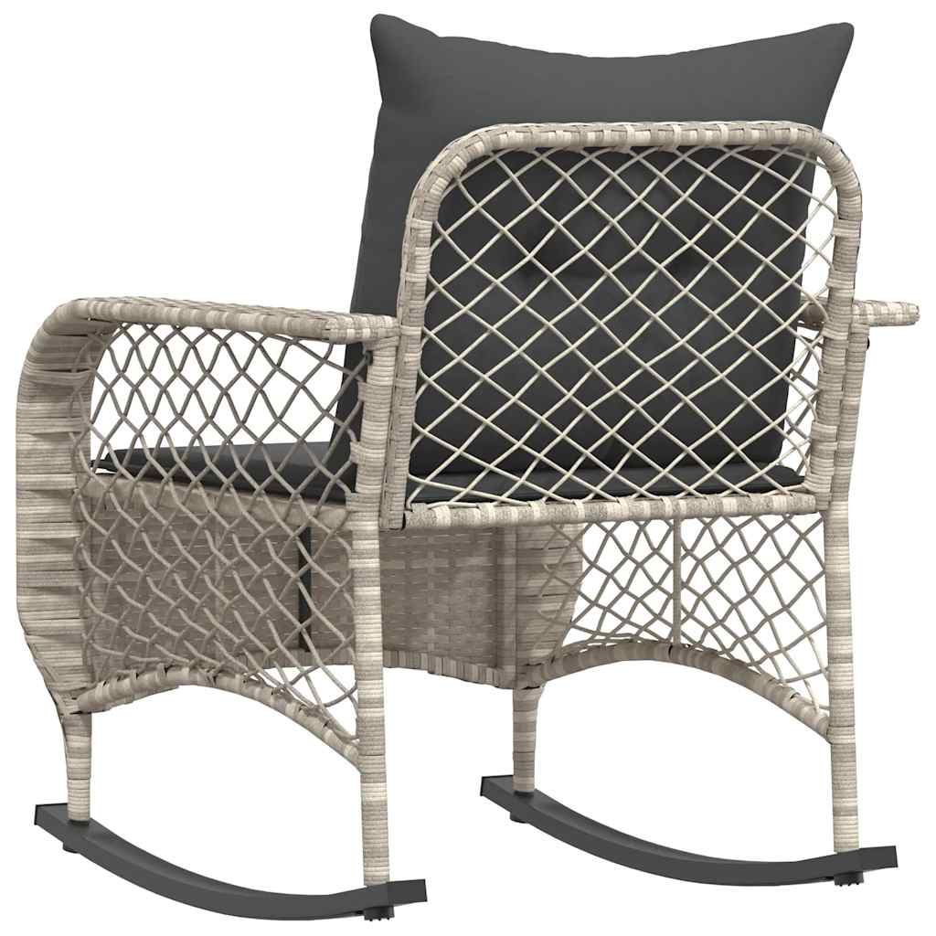 Chaise à bascule de jardin avec coussins gris clair poly rotin