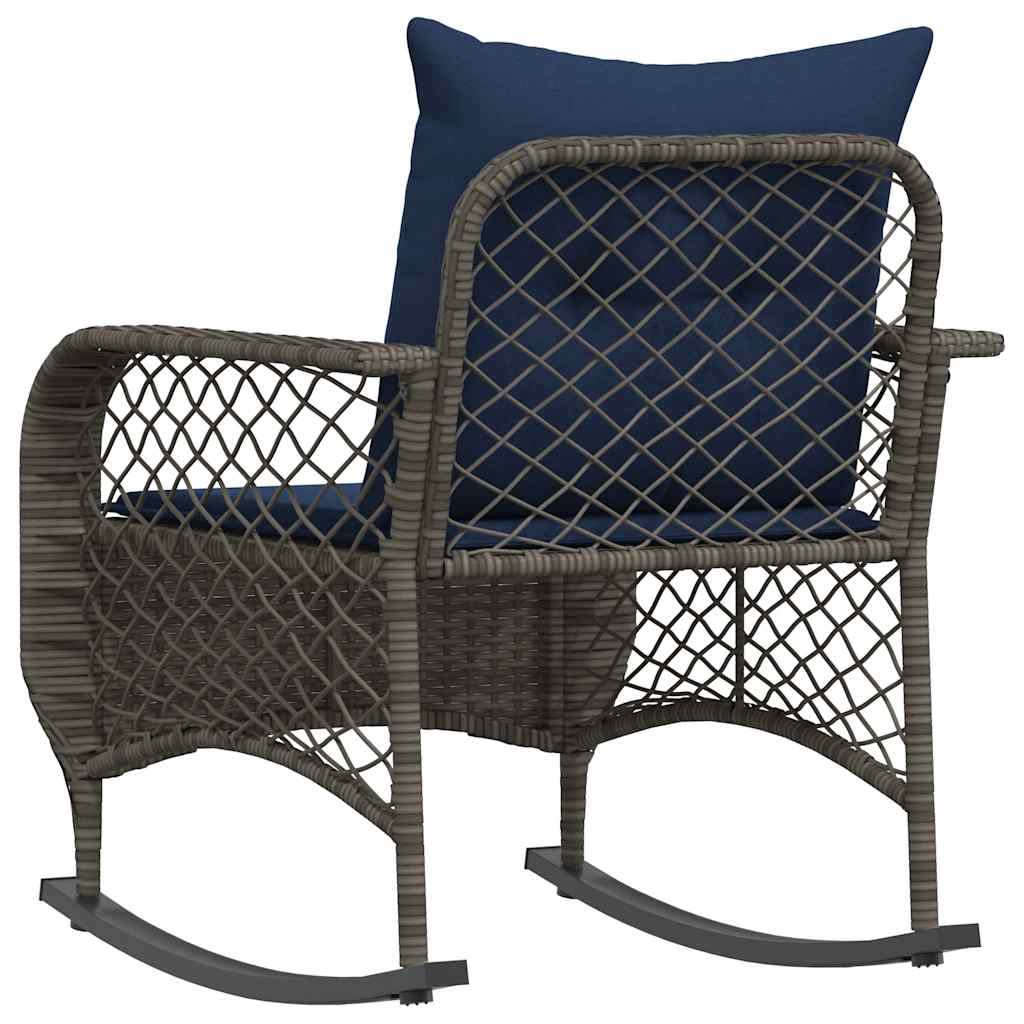 Chaise à bascule de jardin avec coussins gris résine tressée