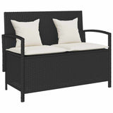 Banc de rangement de jardin avec coussin noir résine tressée