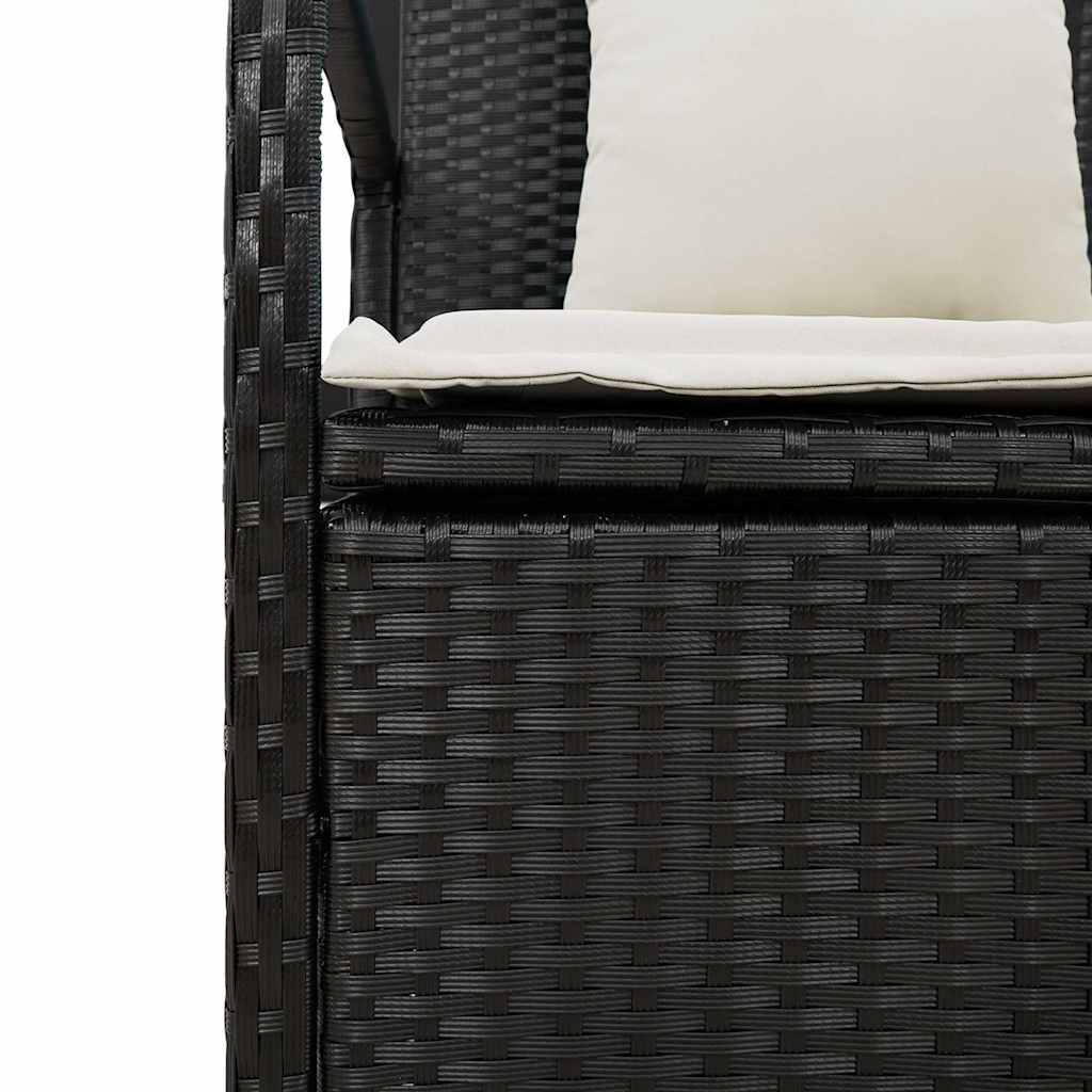 Banc de rangement de jardin avec coussin noir résine tressée