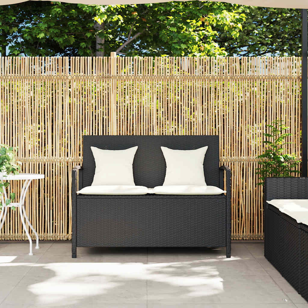 Banc de rangement de jardin avec coussin noir résine tressée