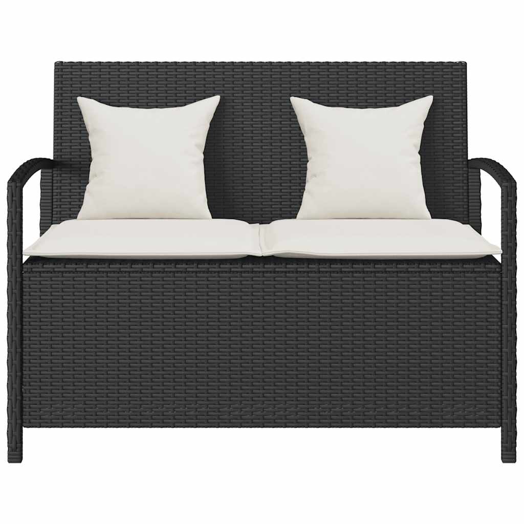 Banc de rangement de jardin avec coussin noir résine tressée