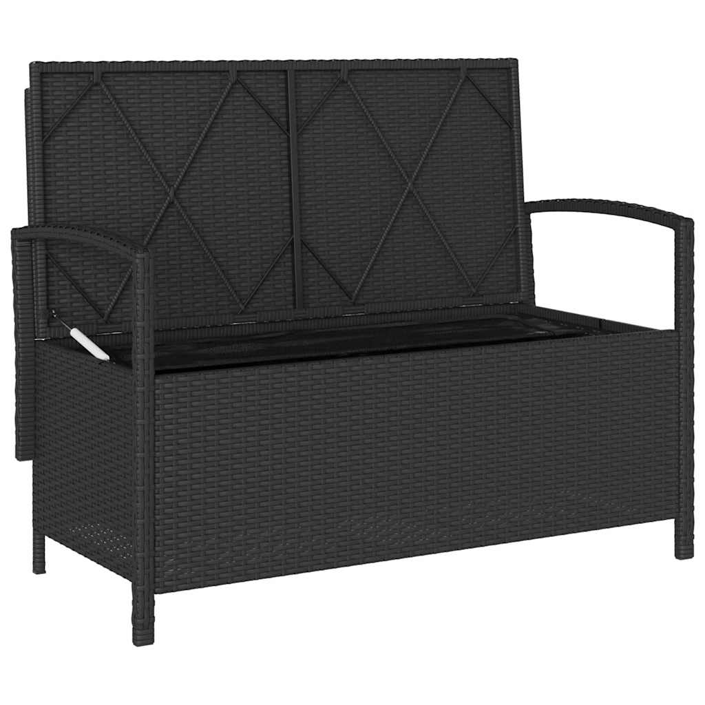 Banc de rangement de jardin avec coussin noir résine tressée