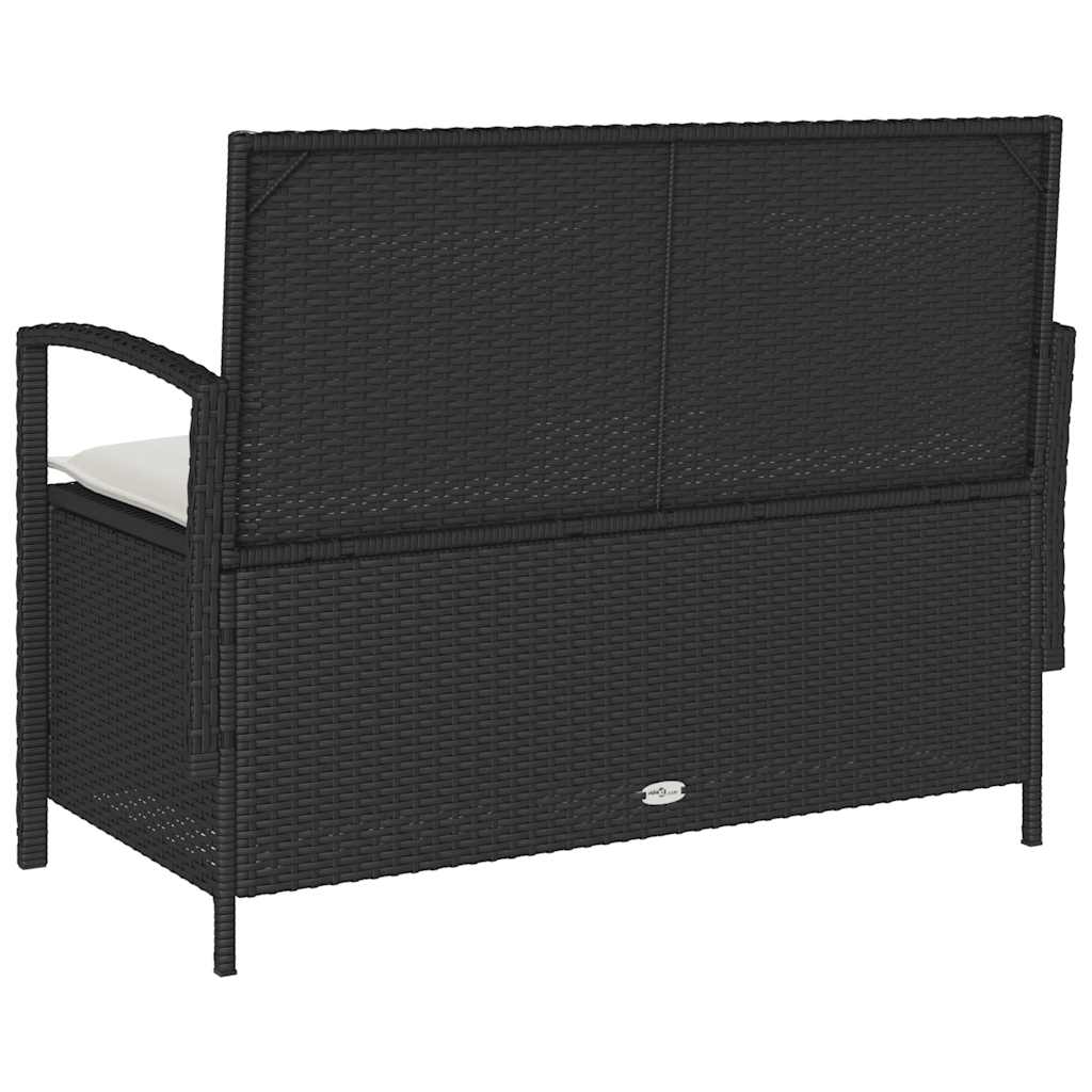 Banc de rangement de jardin avec coussin noir résine tressée