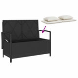 Banc de rangement de jardin avec coussin noir résine tressée