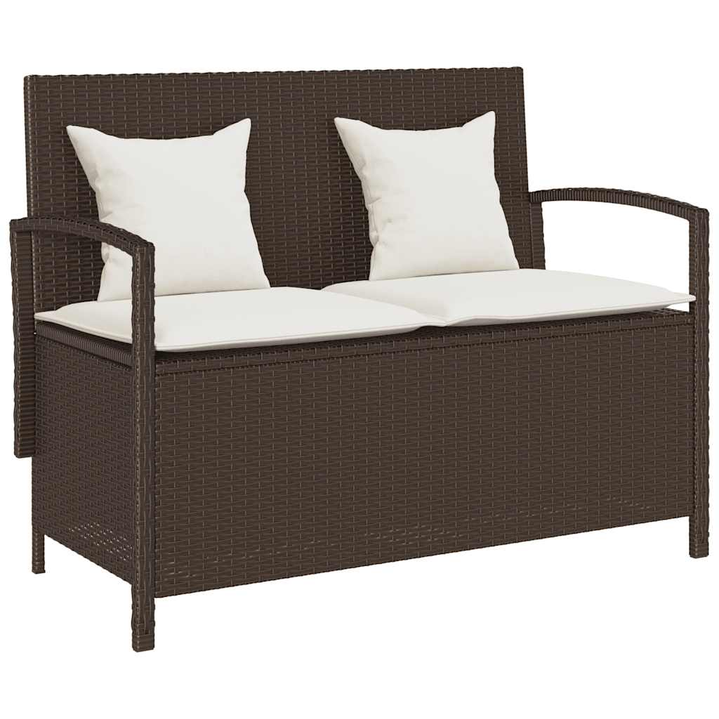 Banc de rangement de jardin avec coussin marron polyrotin