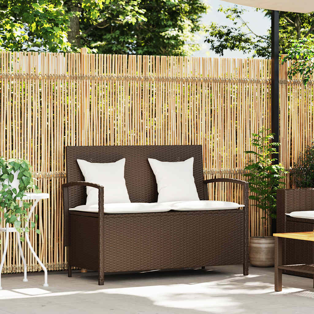 Banc de rangement de jardin avec coussin marron polyrotin