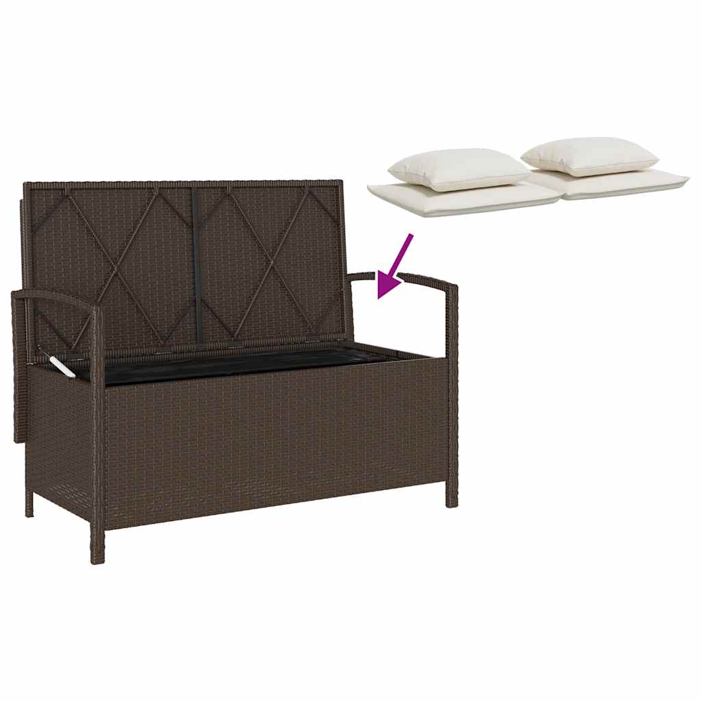 Banc de rangement de jardin avec coussin marron polyrotin