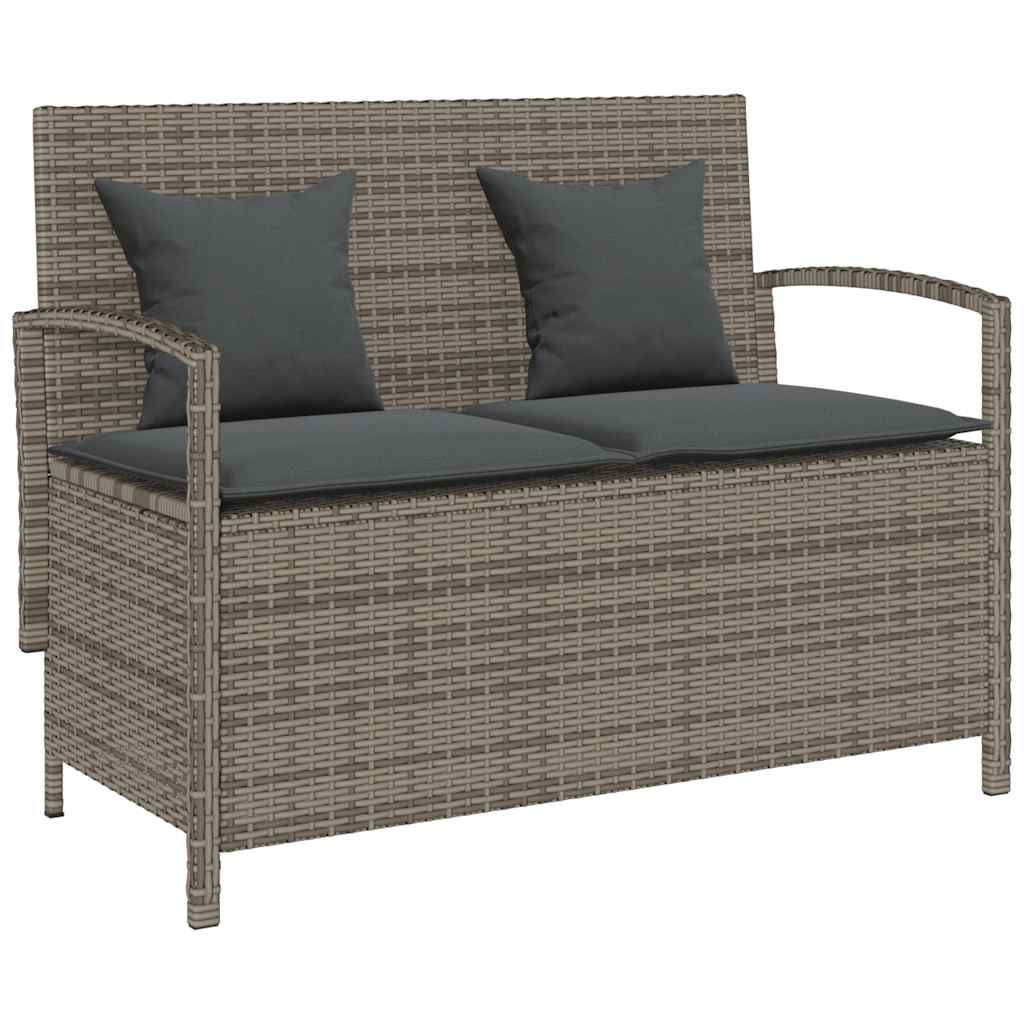 Banc de rangement de jardin avec coussin gris résine tressée