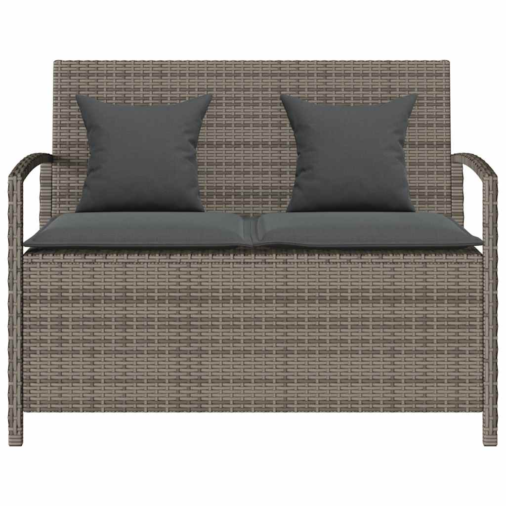 Banc de rangement de jardin avec coussin gris résine tressée