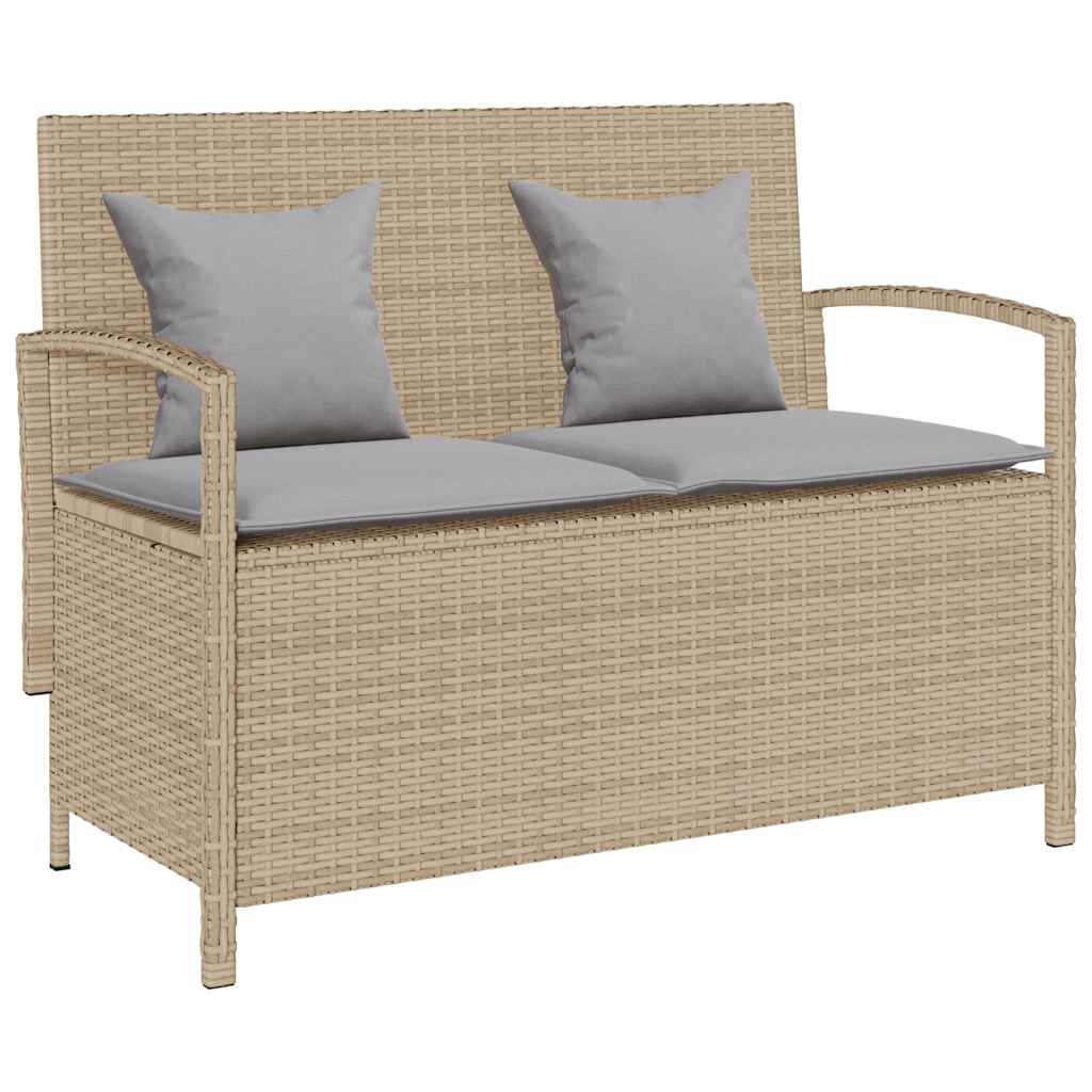 Banc de rangement de jardin avec coussin beige résine tressée