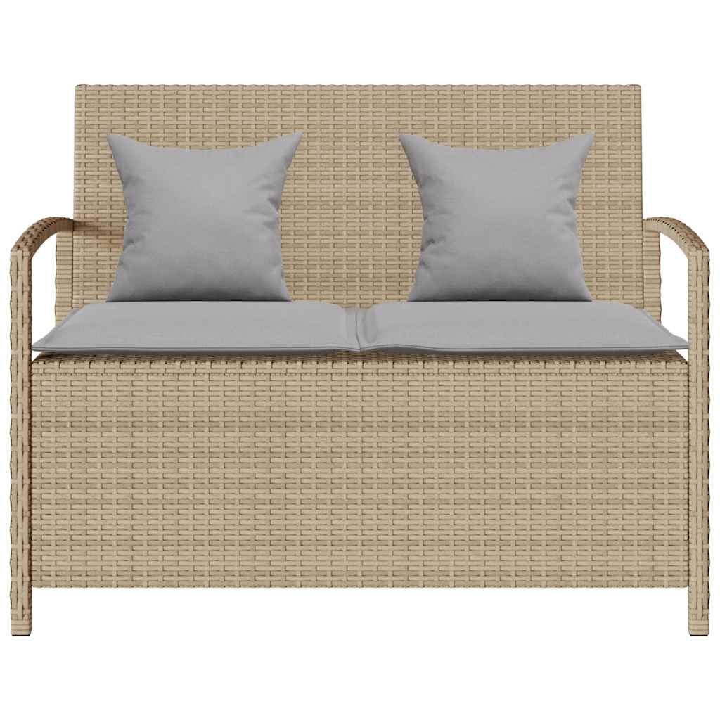 Banc de rangement de jardin avec coussin beige résine tressée