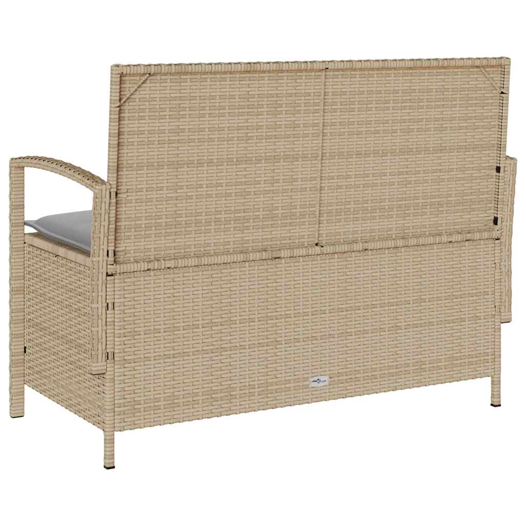 Banc de rangement de jardin avec coussin beige résine tressée