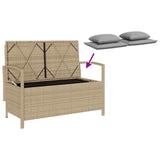 Banc de rangement de jardin avec coussin beige résine tressée