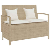 Banc de rangement de jardin avec coussin beige résine tressée