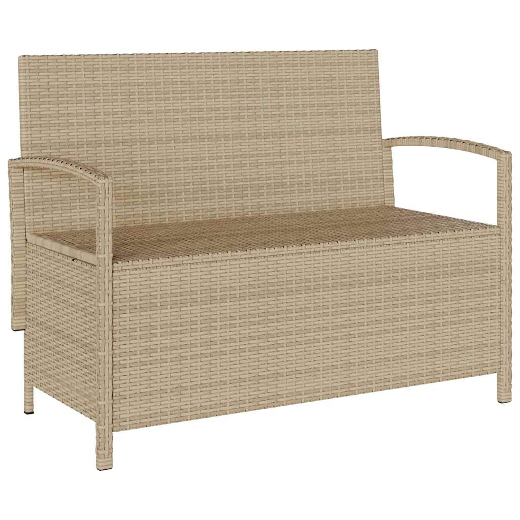 Banc de rangement de jardin avec coussin beige résine tressée