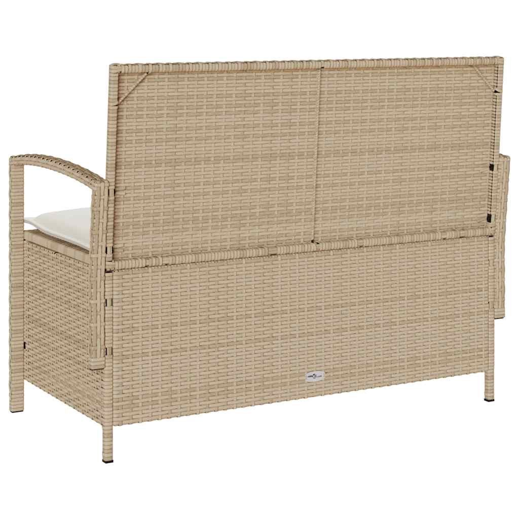 Banc de rangement de jardin avec coussin beige résine tressée