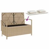 Banc de rangement de jardin avec coussin beige résine tressée