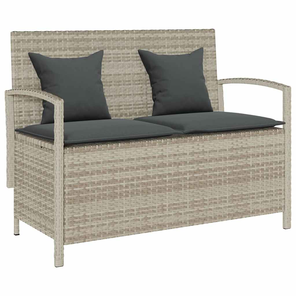 Banc de rangement de jardin avec coussin gris clair polyrotin