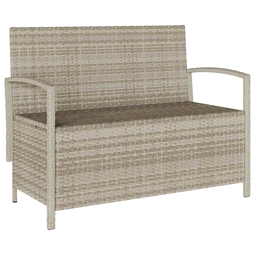 Banc de rangement de jardin avec coussin gris clair polyrotin