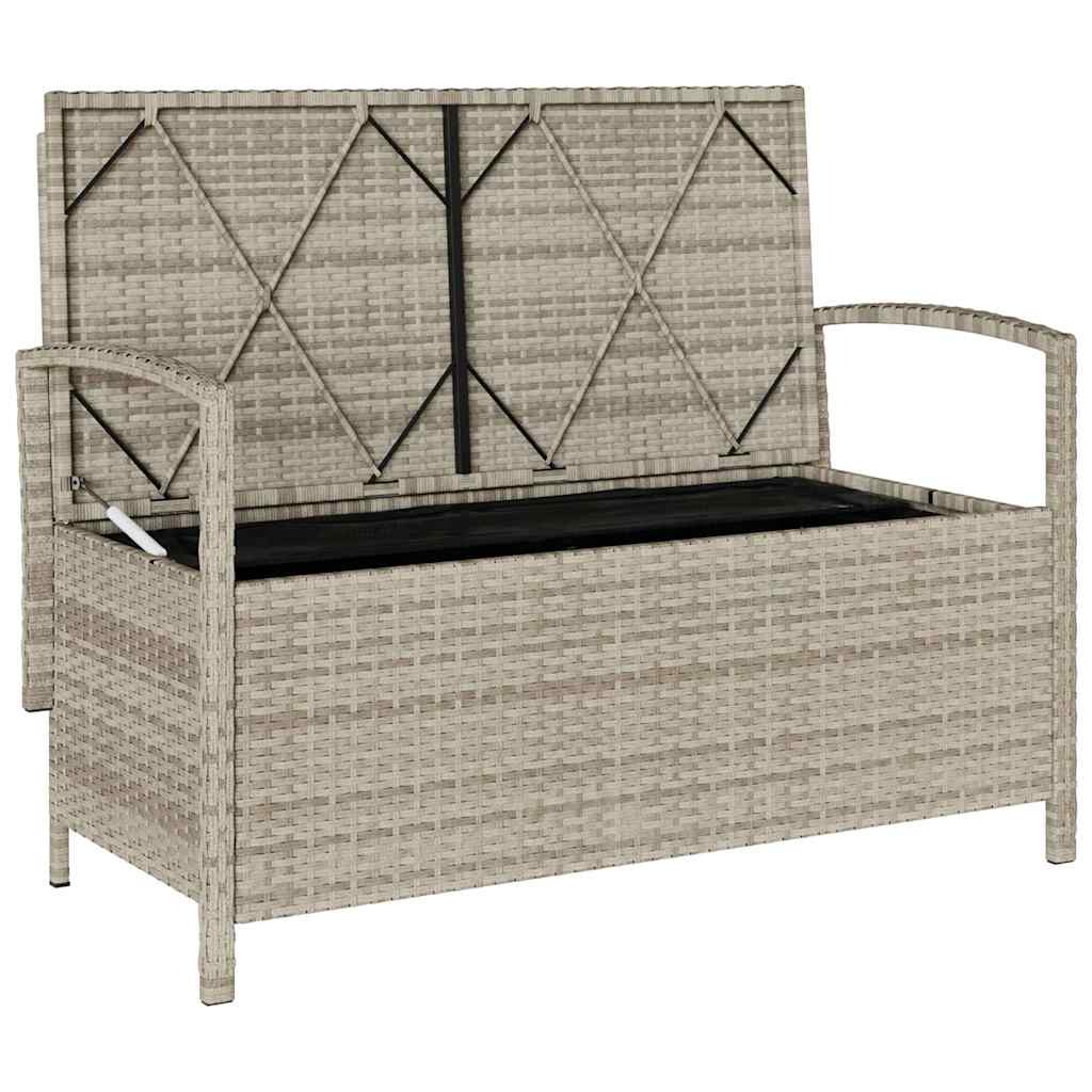 Banc de rangement de jardin avec coussin gris clair polyrotin