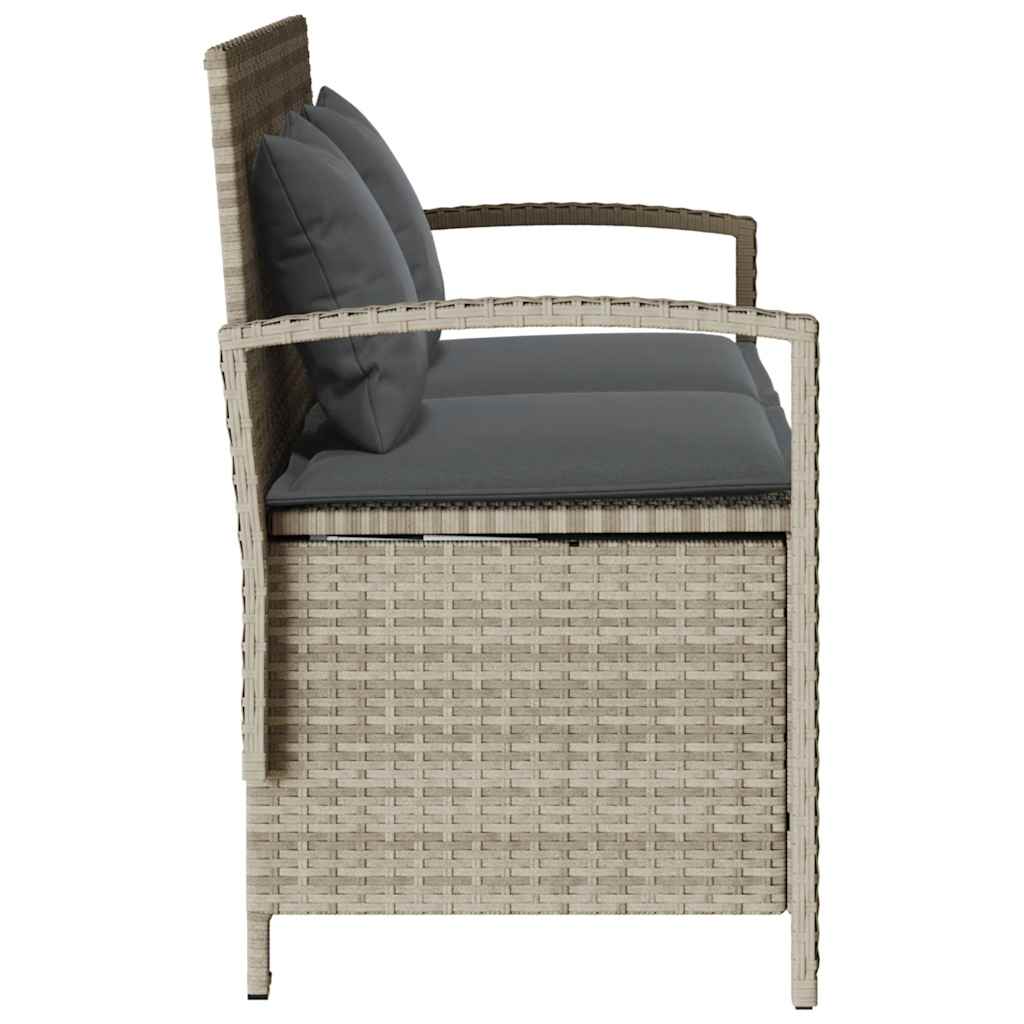 Banc de rangement de jardin avec coussin gris clair polyrotin