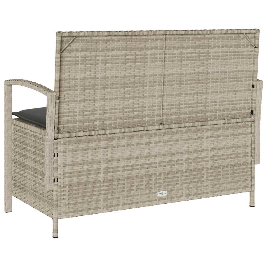 Banc de rangement de jardin avec coussin gris clair polyrotin