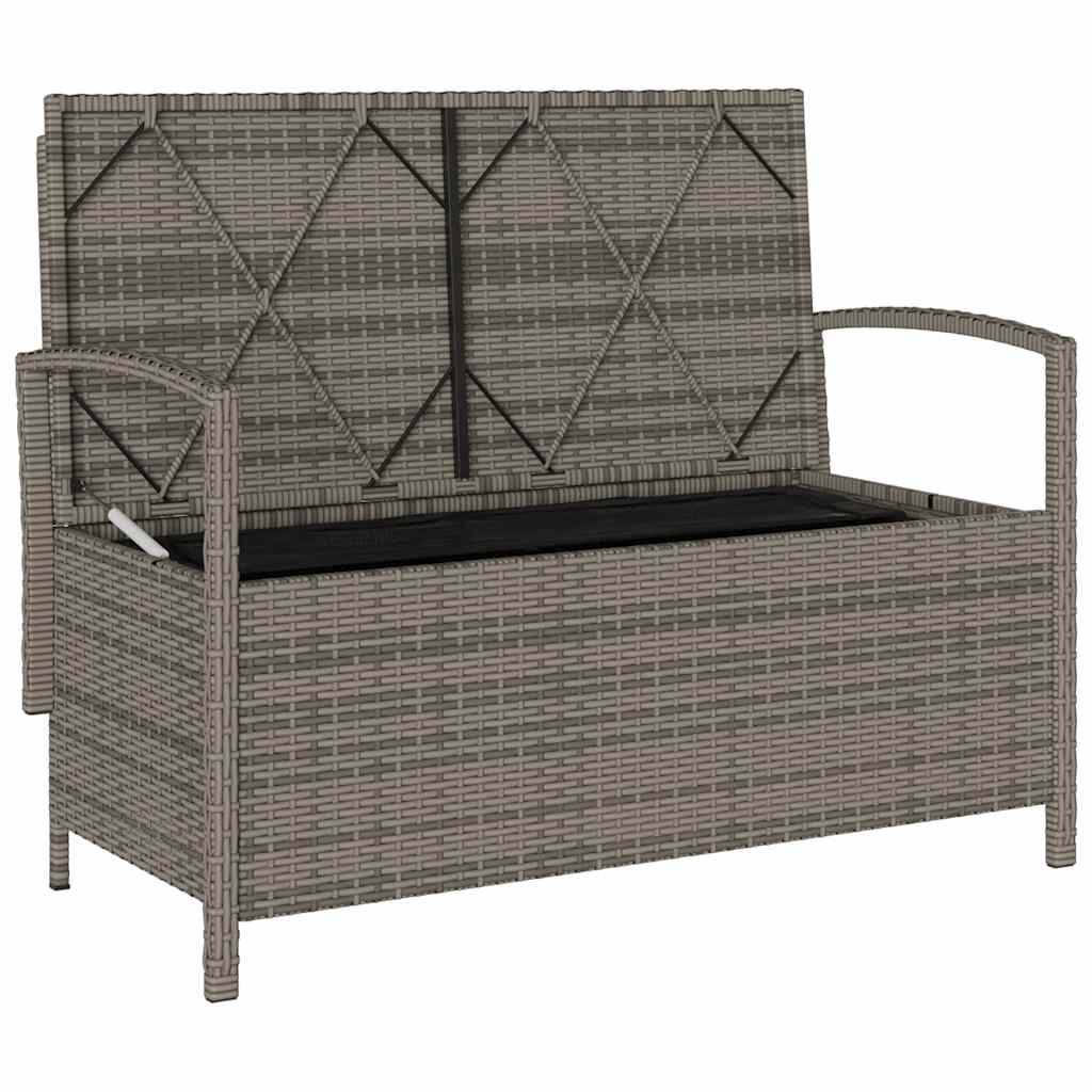 Banc de rangement de jardin avec coussin gris résine tressée