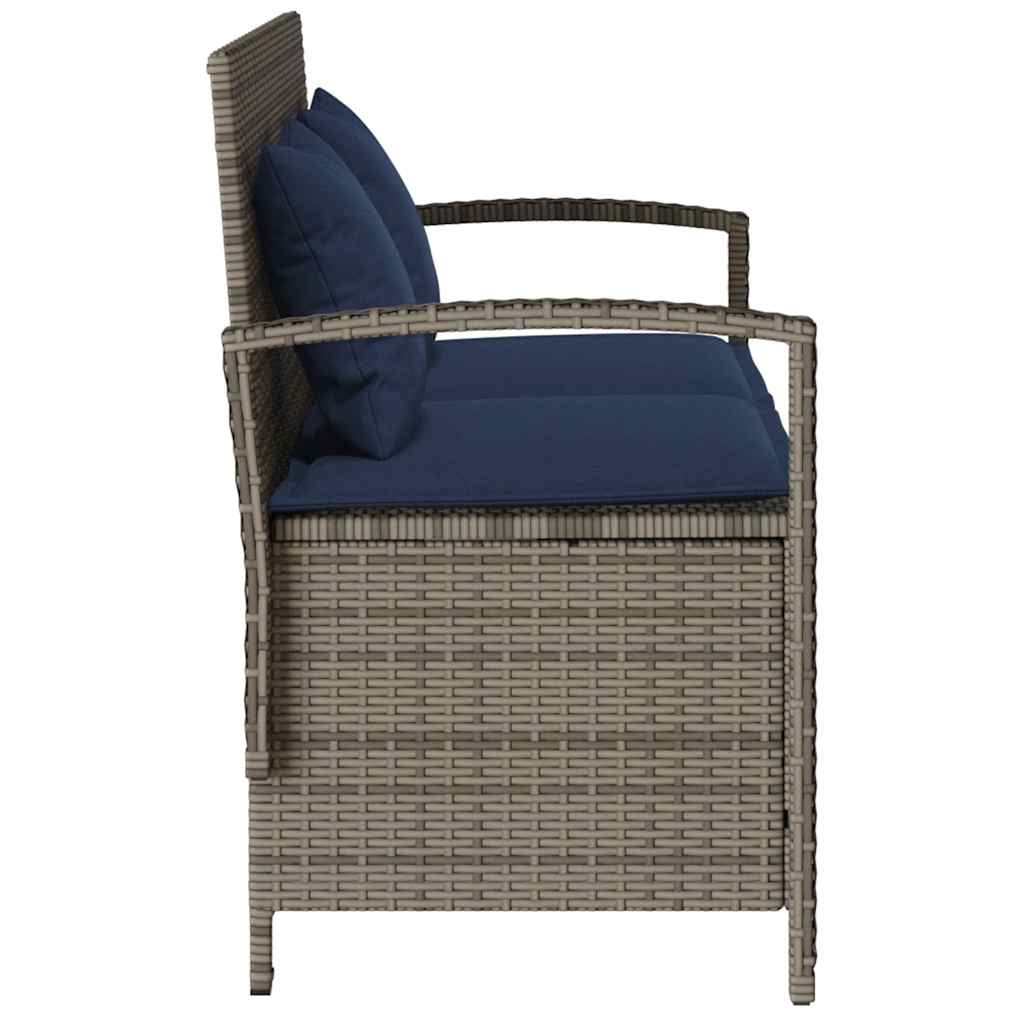 Banc de rangement de jardin avec coussin gris résine tressée