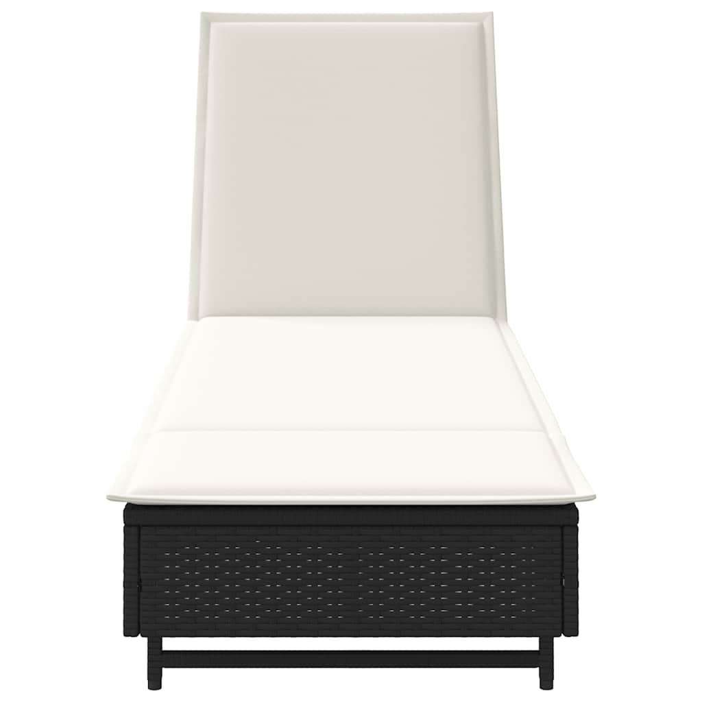 Chaise longue avec roues et coussin noir résine tressée