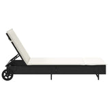 Chaise longue avec roues et coussin noir résine tressée