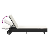 Chaise longue avec roues et coussin noir résine tressée