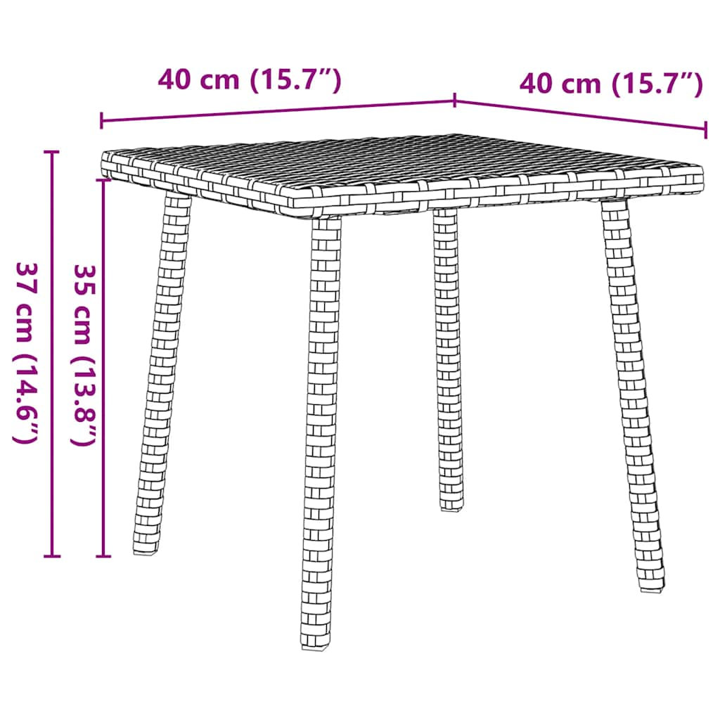 Table basse de jardin rectangulaire noir 40x40x37 cm rotin