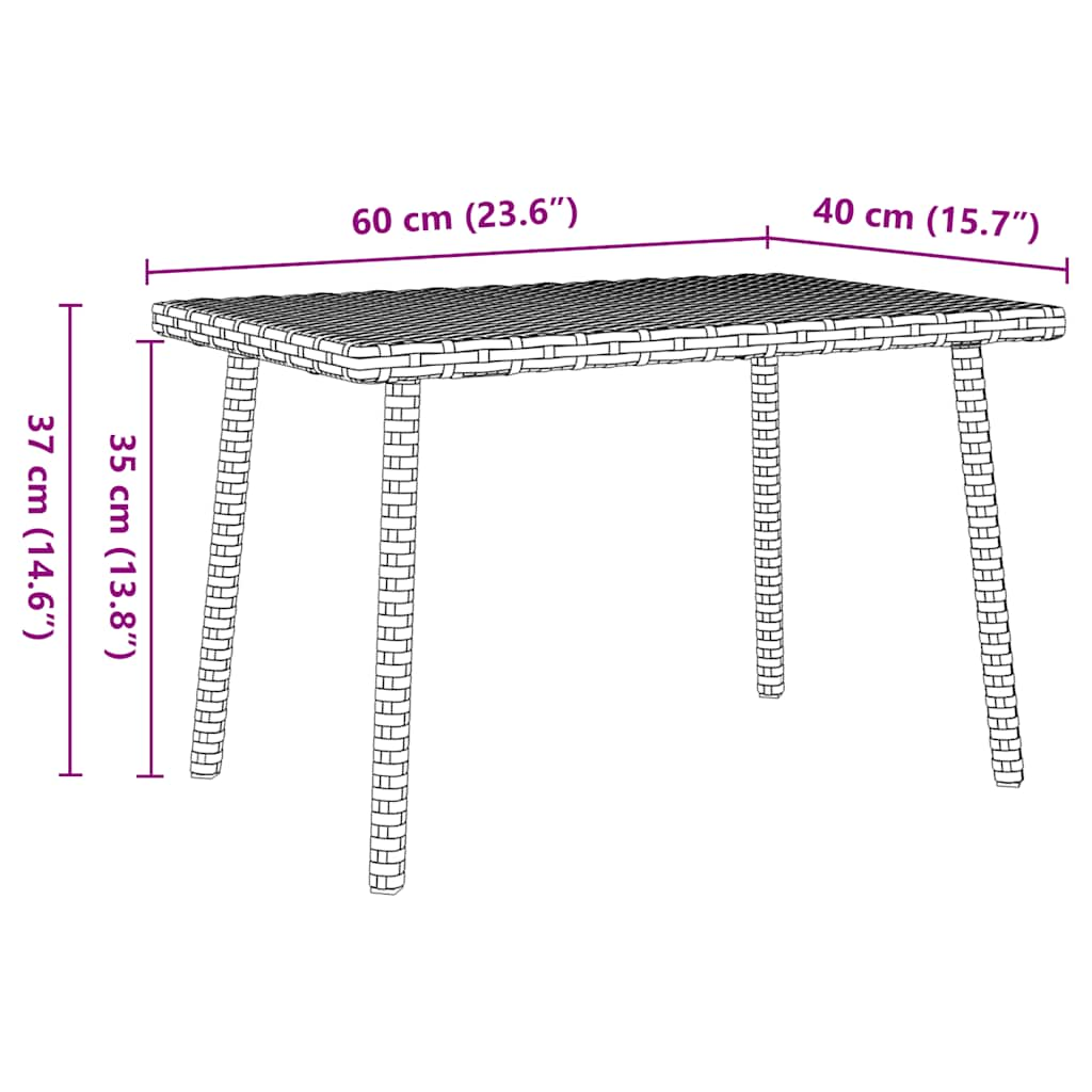 Table basse de jardin rectangulaire marron 60x40x37 cm rotin