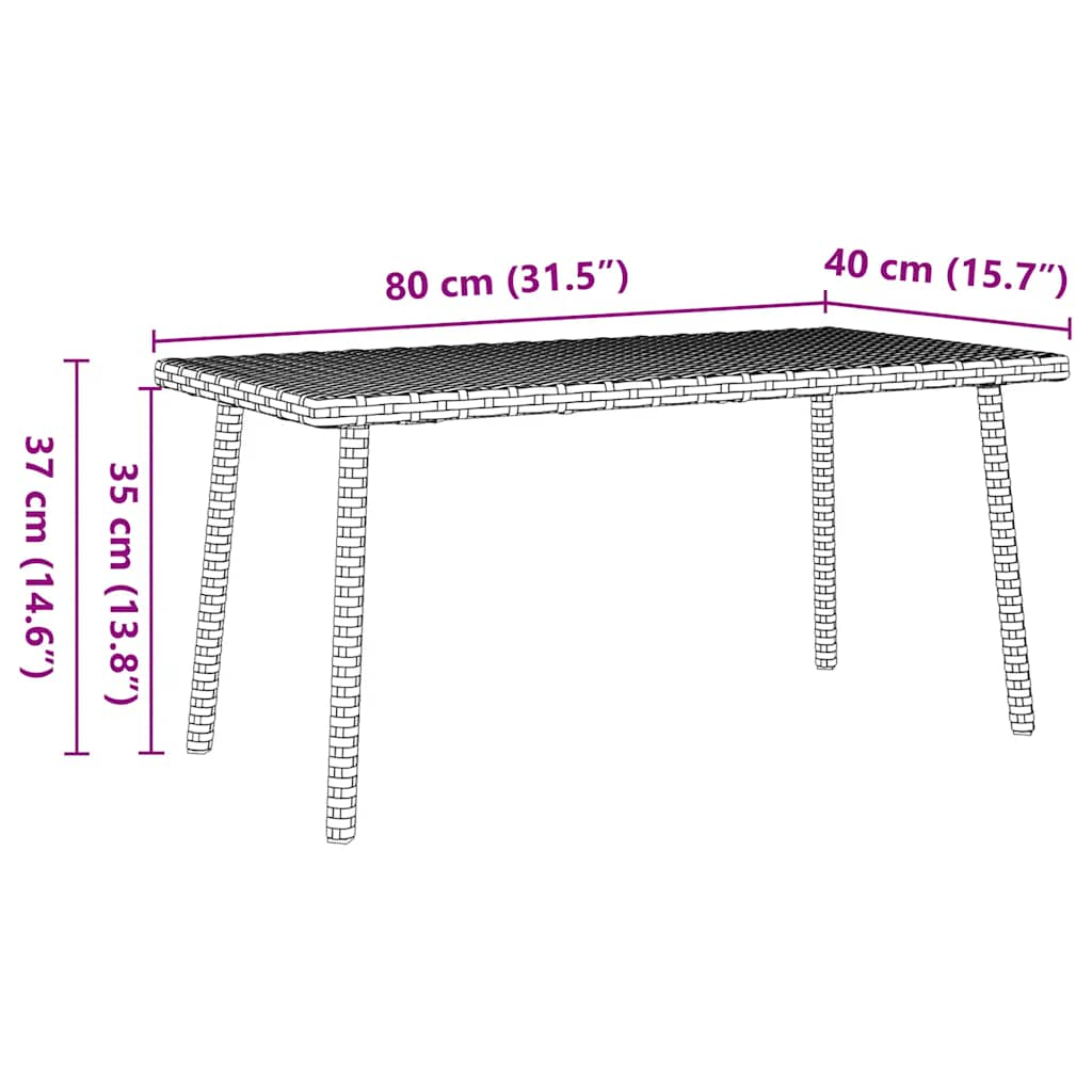 Table basse de jardin rectangulaire noir 80x40x37 cm rotin