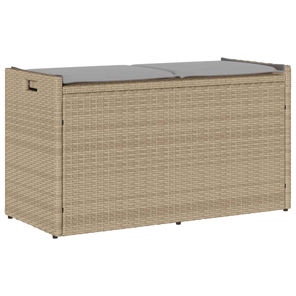 Banc de rangement extérieur coussin beige 100 cm résine tressée