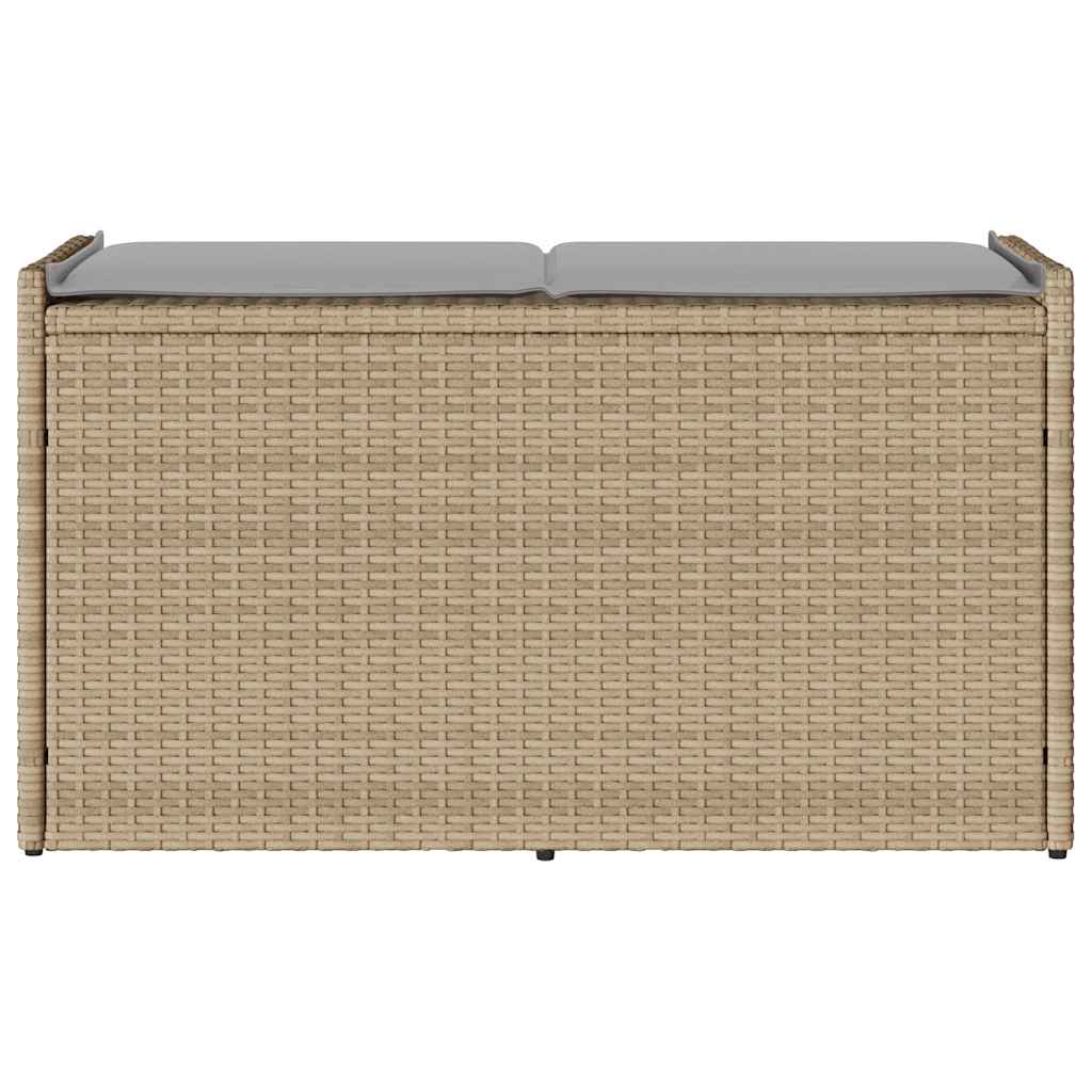 Banc de rangement extérieur coussin beige 100 cm résine tressée